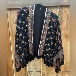 Free People Black and Brown Embroidered Cardigan
